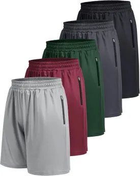 5 Pack Athletic Basketball Mens Shorts with Zipper Pockets - Lightweight Quick Dry Gym Workout Running Shorts for Men