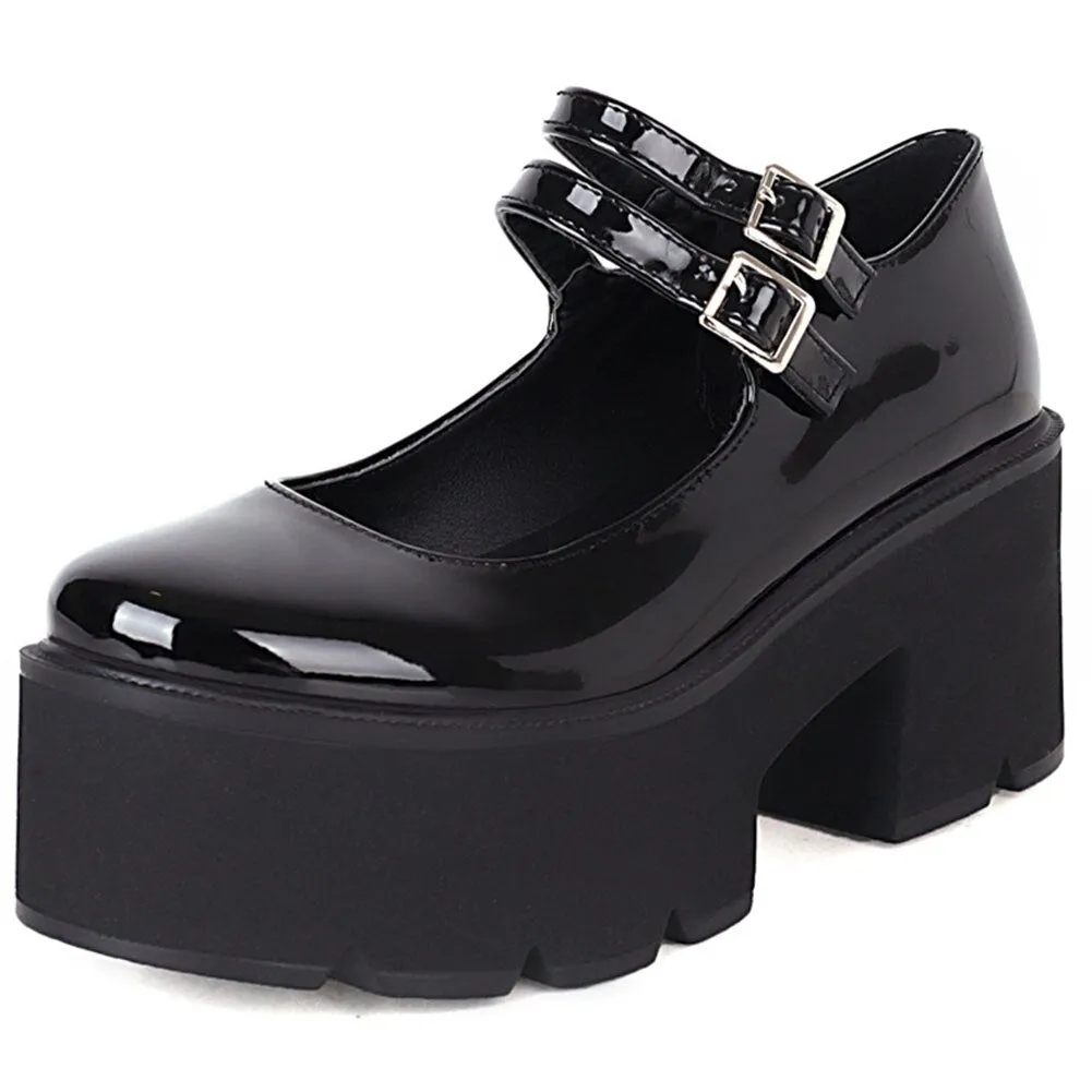 Amozae- Girls Autumn School Shoes Woman Fashion Marry Jane Pumps Women Round Toe Platform Chunky High Heel Shoes Woman Heart-shaped