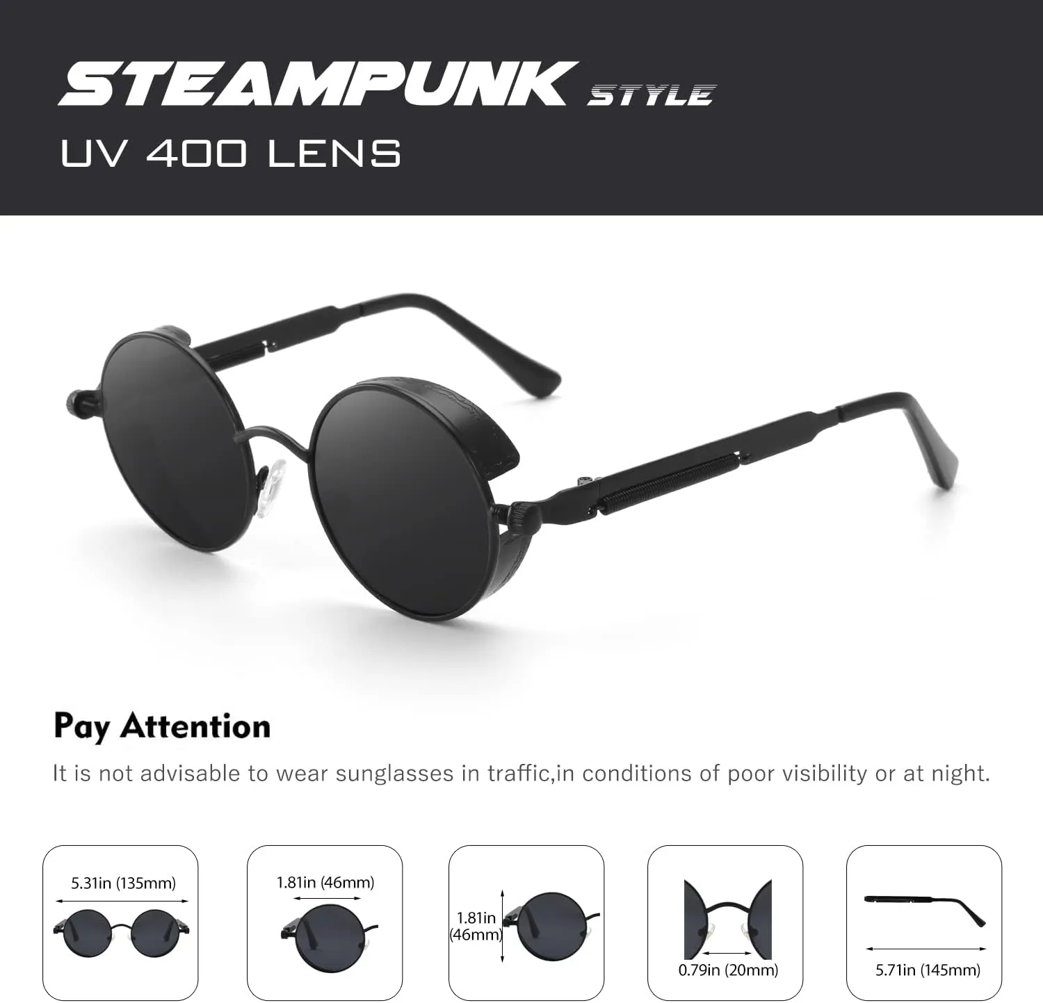 CGID Retro Steampunk Round Polarized Sunglasses Men Womens Metal Circle Frame UV400 Protection E72