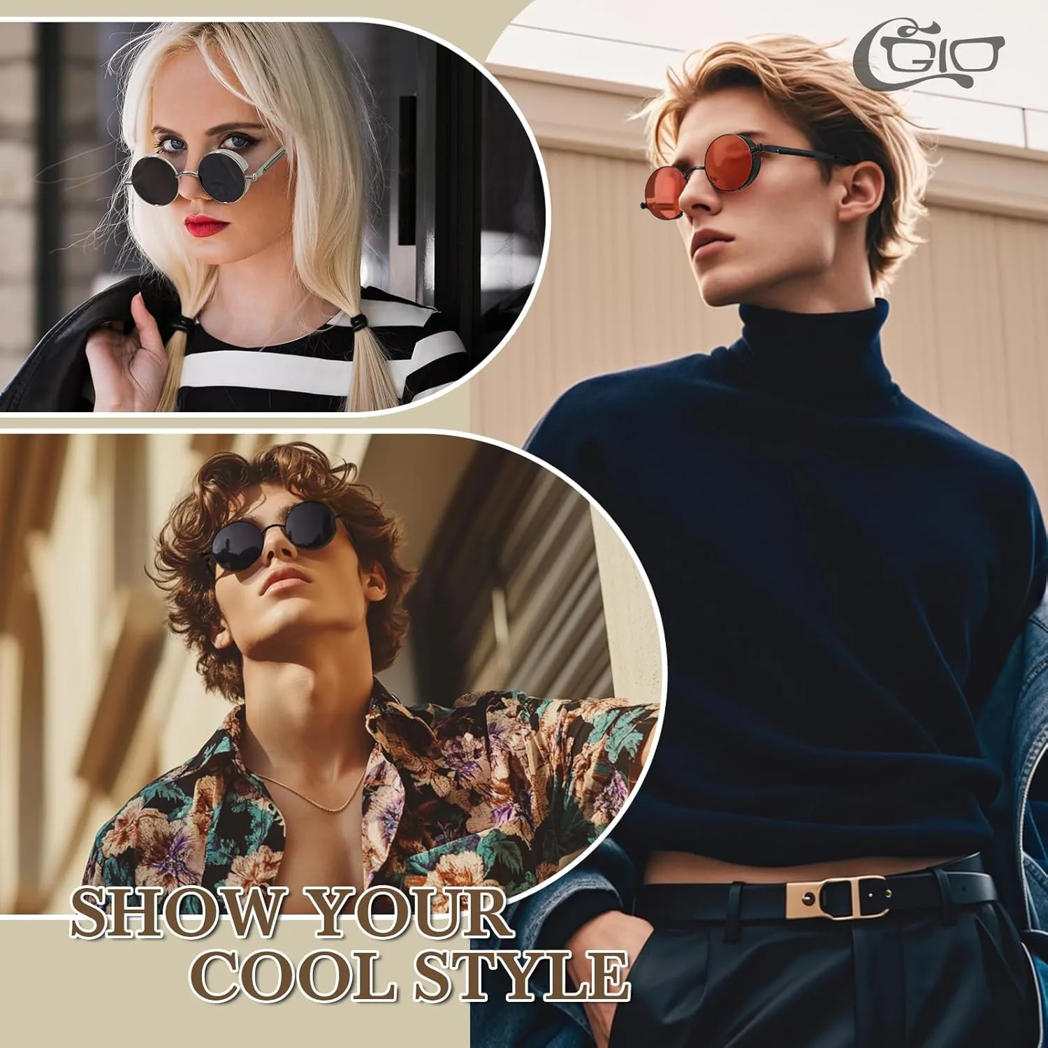 CGID Retro Steampunk Round Polarized Sunglasses Men Womens Metal Circle Frame UV400 Protection E72