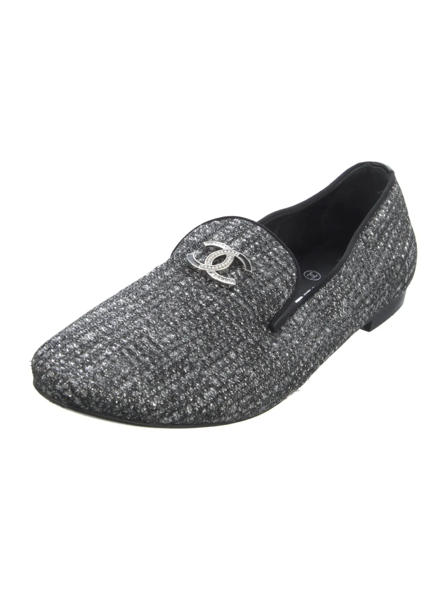 CHANEL FANTASY TWEED GROSGRAIN CC MOCCASIN LOAFERS