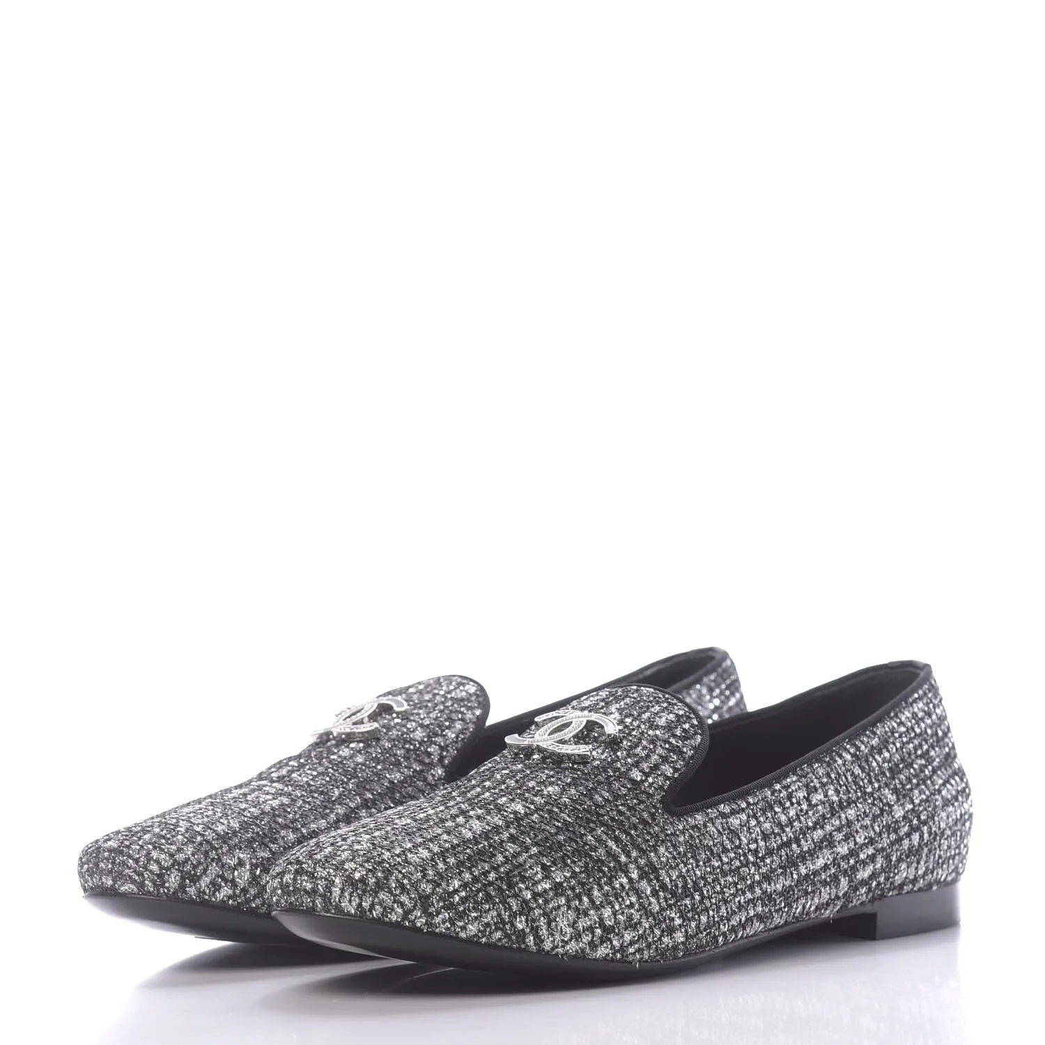 CHANEL FANTASY TWEED GROSGRAIN CC MOCCASIN LOAFERS