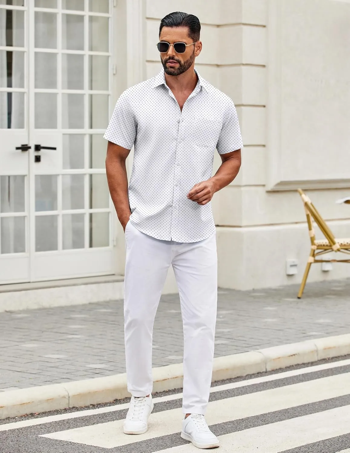 COOFANDY Mens Short Sleeve Casual Button Down Shirts Summer Untucked Dress Shirts with Pocket