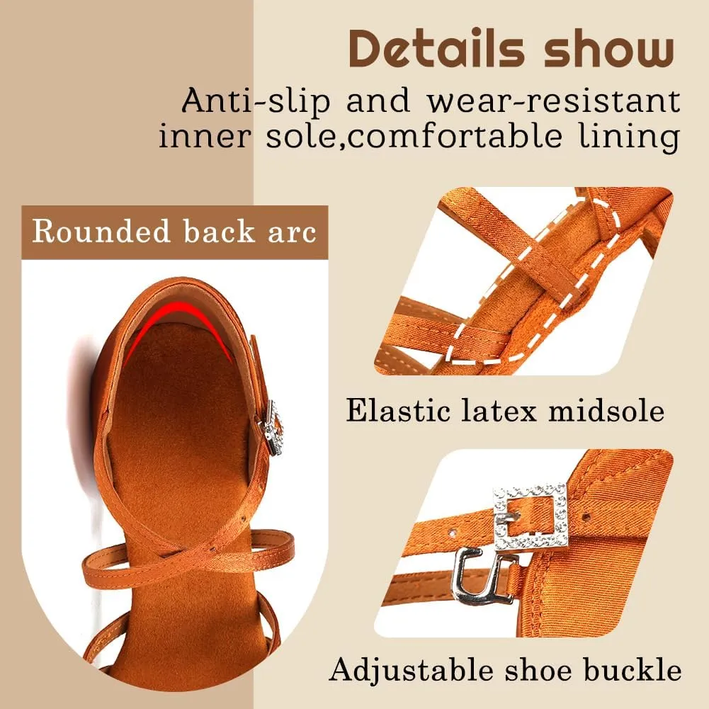 Gilrs Latin Dance Shoes Tan Low Heel Tango Salsa Ballroom Dance Practice Shoes