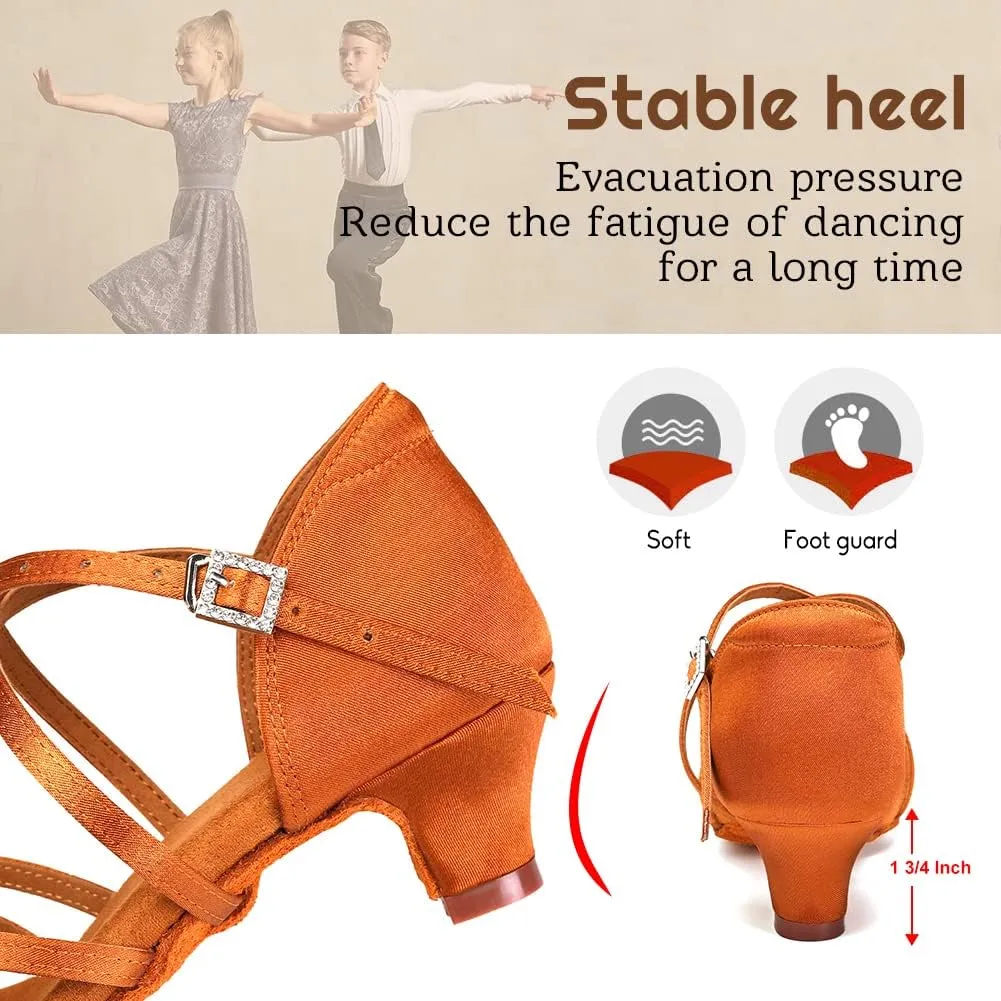 Gilrs Latin Dance Shoes Tan Low Heel Tango Salsa Ballroom Dance Practice Shoes