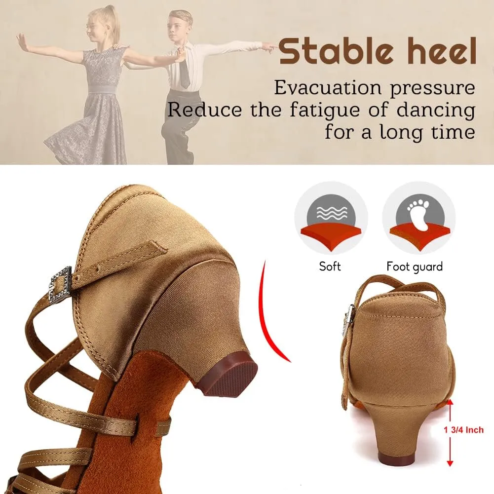 Gilrs Latin Dance Shoes Tan Low Heel Tango Salsa Ballroom Dance Practice Shoes