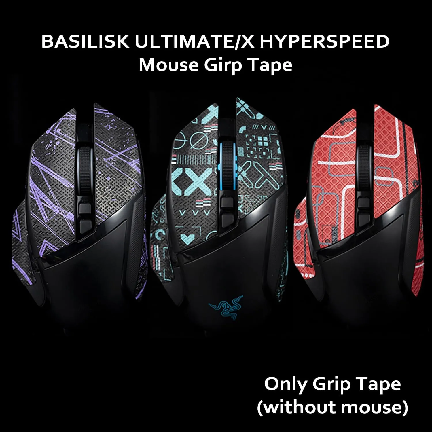 Grip Tape for Razer Basilisk X HyperSpeed, Basilisk Ultimate & V2 - Anti-Slip,Enhanced Control, Suck Sweat,Soft Leather,Improves FPS Gaming Grip [Pre-Cut] Black Thin 0.3mm