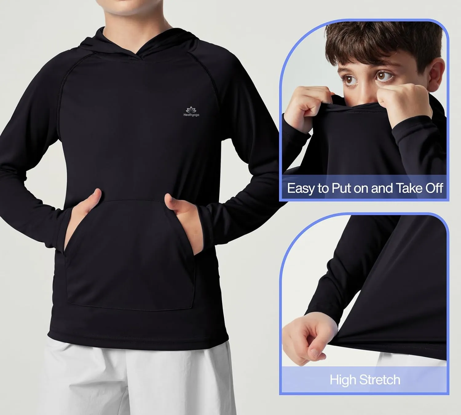 Heathyoga Rash Guard for Boys Swim Shirt UPF 50  UV Sun Protection Hooded Fishing Shirt with Pocket for Toddler Kid