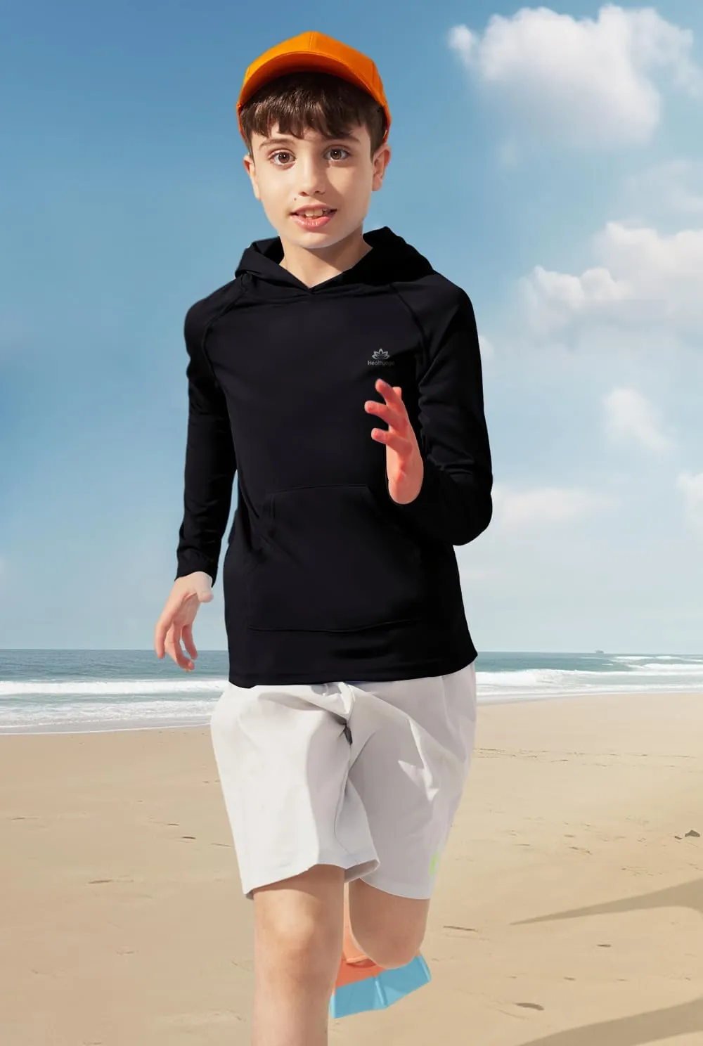 Heathyoga Rash Guard for Boys Swim Shirt UPF 50  UV Sun Protection Hooded Fishing Shirt with Pocket for Toddler Kid
