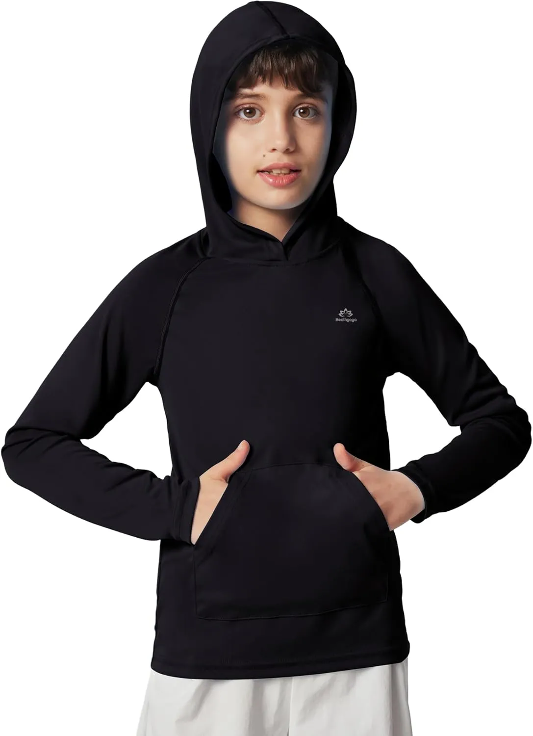 Heathyoga Rash Guard for Boys Swim Shirt UPF 50  UV Sun Protection Hooded Fishing Shirt with Pocket for Toddler Kid
