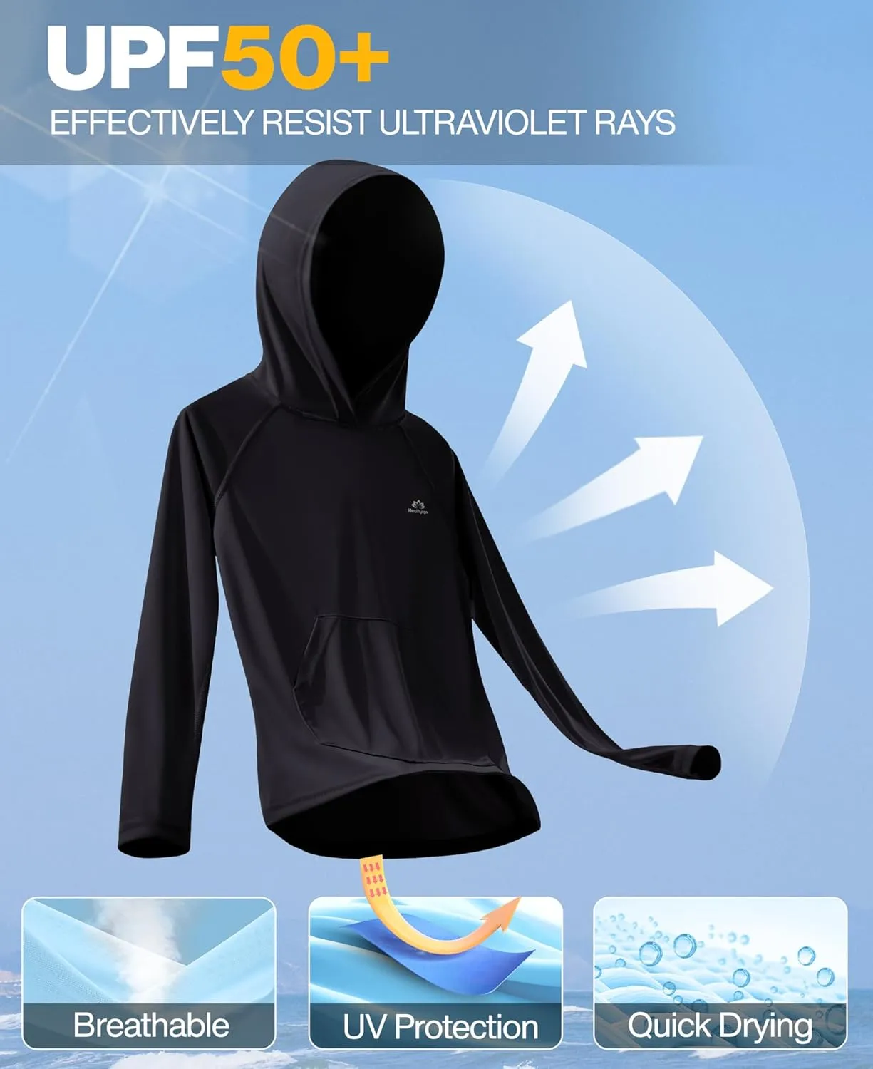 Heathyoga Rash Guard for Boys Swim Shirt UPF 50  UV Sun Protection Hooded Fishing Shirt with Pocket for Toddler Kid