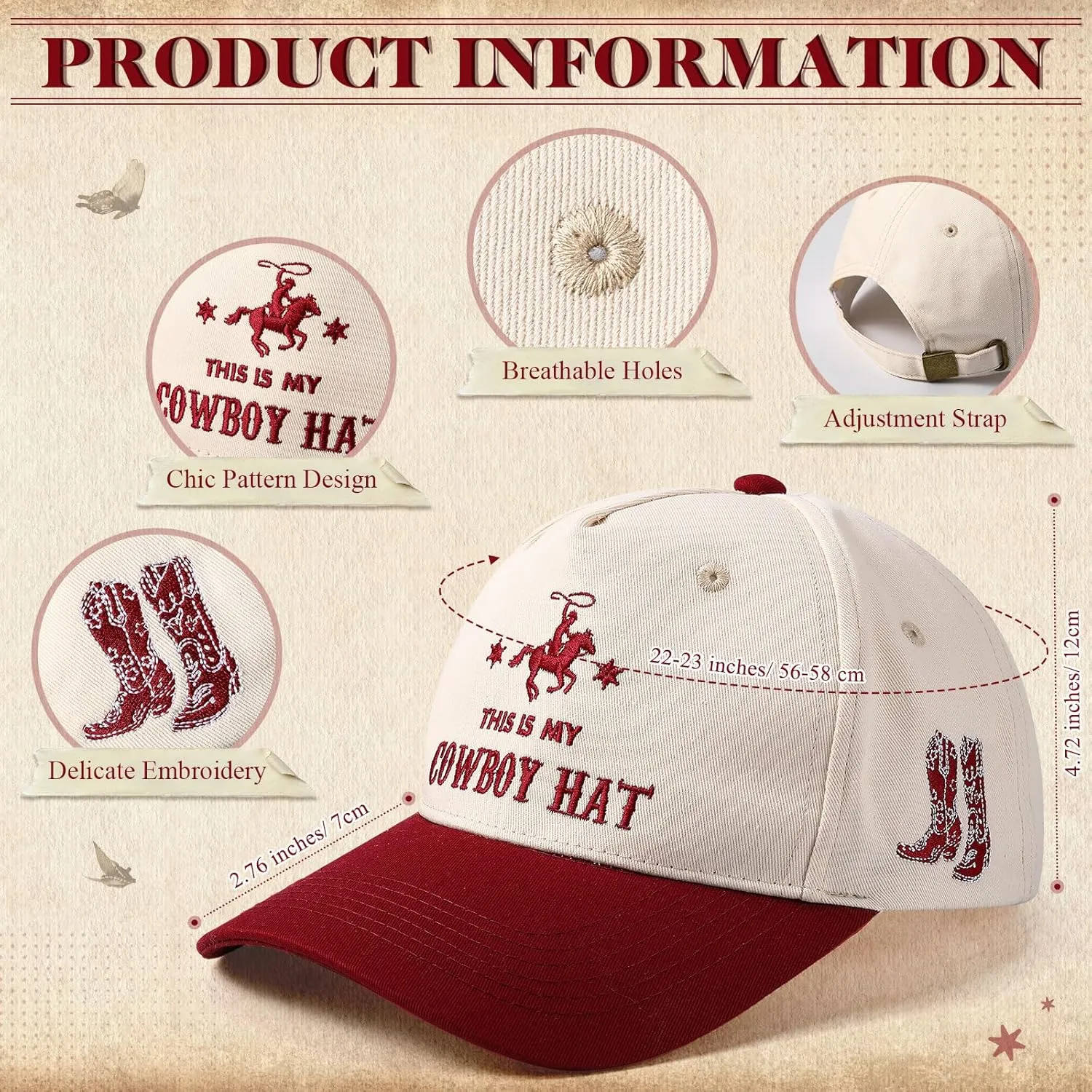 JaGely Western Trucker Hat Vintage Trucker Hat Retro Embroidered Cowboy Cap Adjustable Country Cap for Women Men Gifts