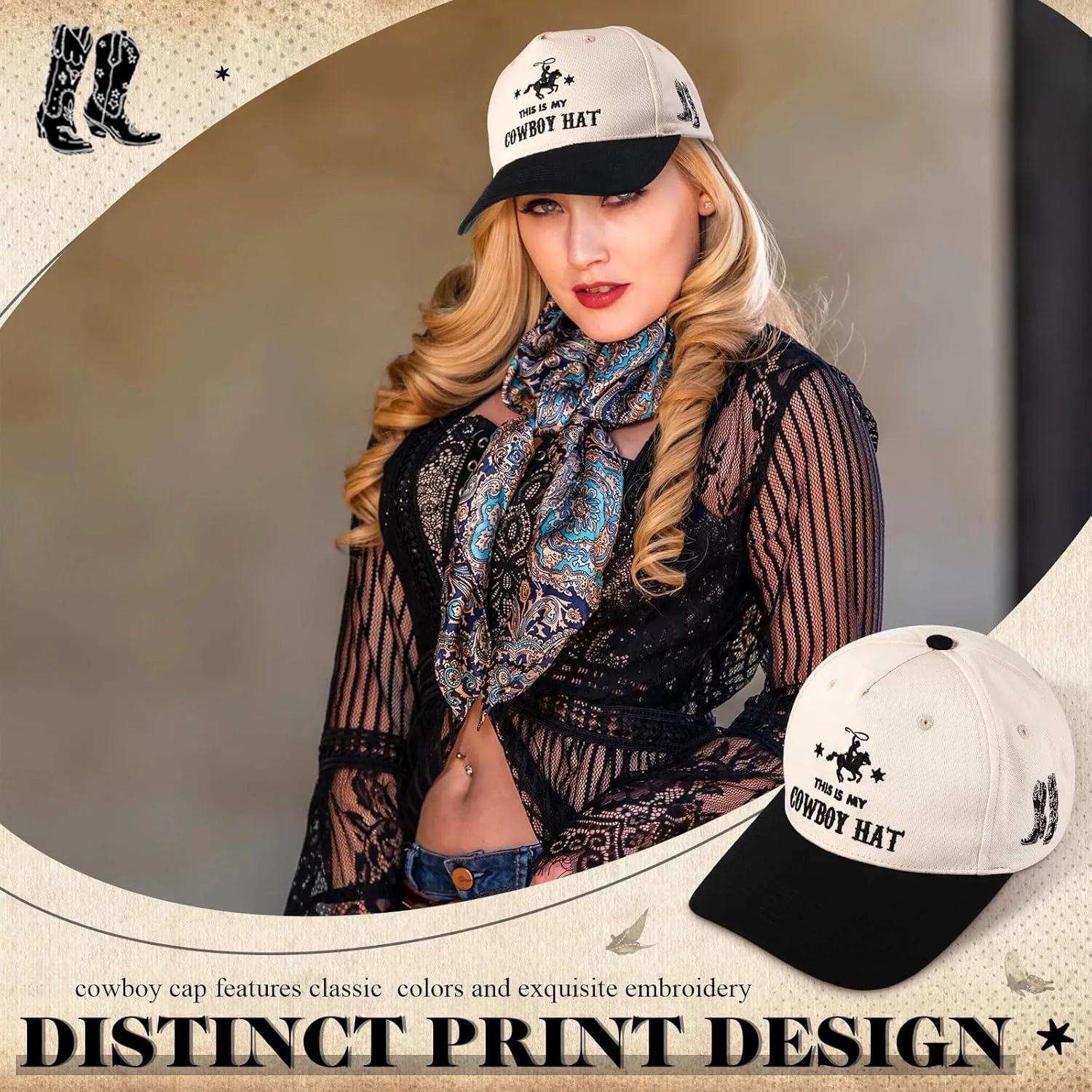 JaGely Western Trucker Hat Vintage Trucker Hat Retro Embroidered Cowboy Cap Adjustable Country Cap for Women Men Gifts