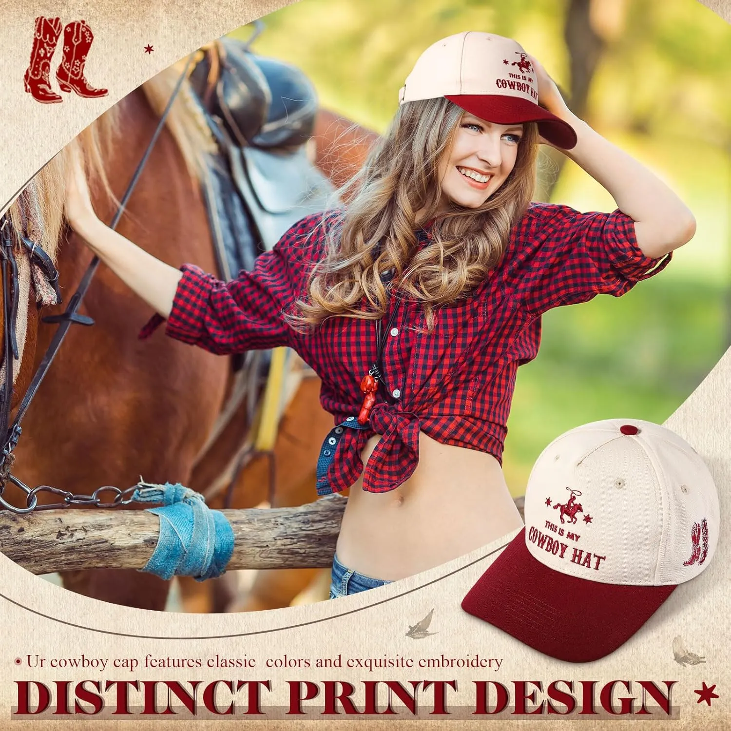 JaGely Western Trucker Hat Vintage Trucker Hat Retro Embroidered Cowboy Cap Adjustable Country Cap for Women Men Gifts