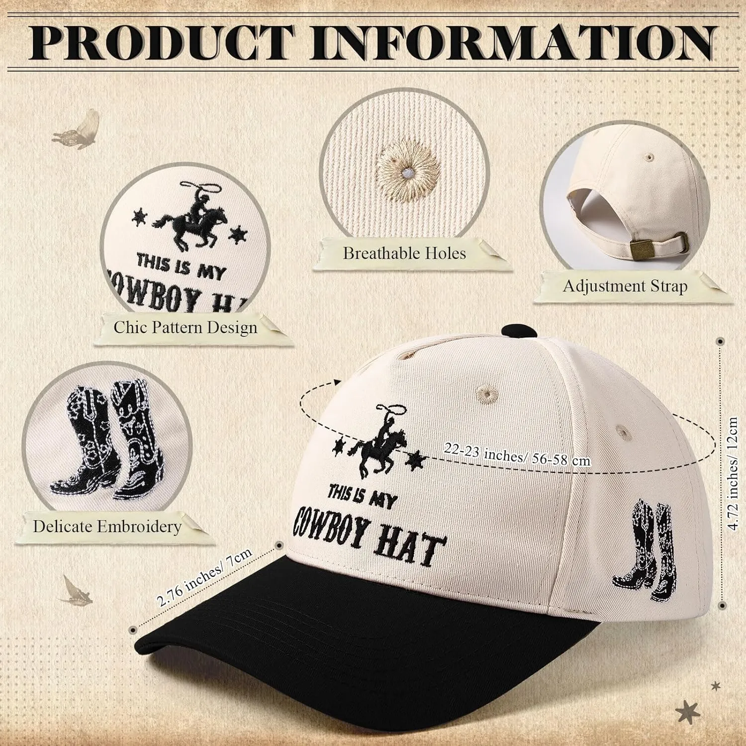 JaGely Western Trucker Hat Vintage Trucker Hat Retro Embroidered Cowboy Cap Adjustable Country Cap for Women Men Gifts