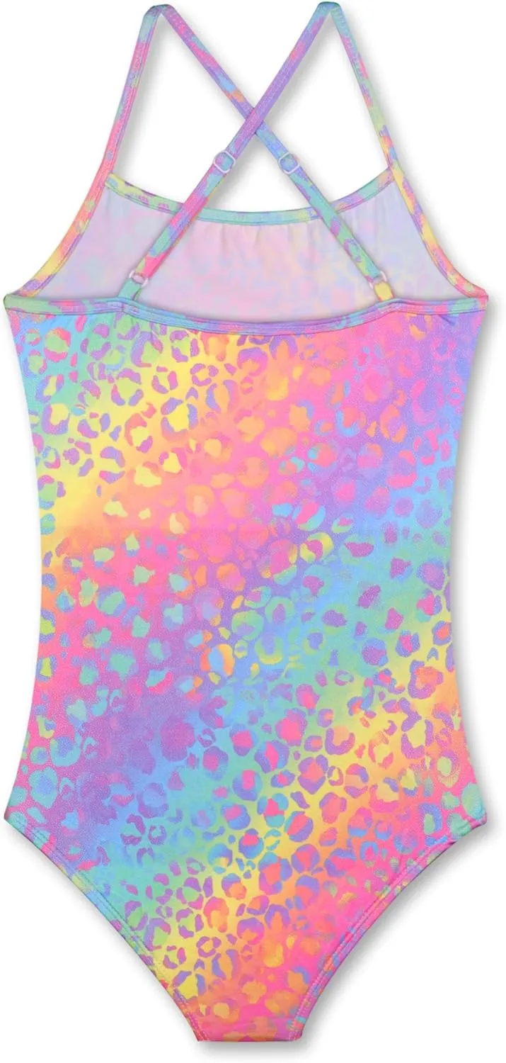 KSK KAISHEK Girls' Sparkle One-Piece Swimsuit 4-12Y Adjustable Crossback Straps Shimmer Bathing Suit for Beach Pool