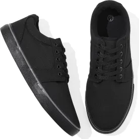 kufeiti Men's Canvas Black Casual Shoes Sneakers Low Top Lace Up Walking Shoes Sneakers for Men