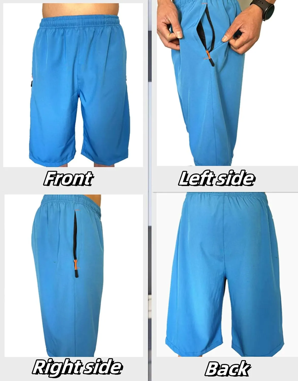 Men's Athletic Running Workout Shorts 11 inches Swim Trunks with Ziper Pockets Quick Dry Lightweight