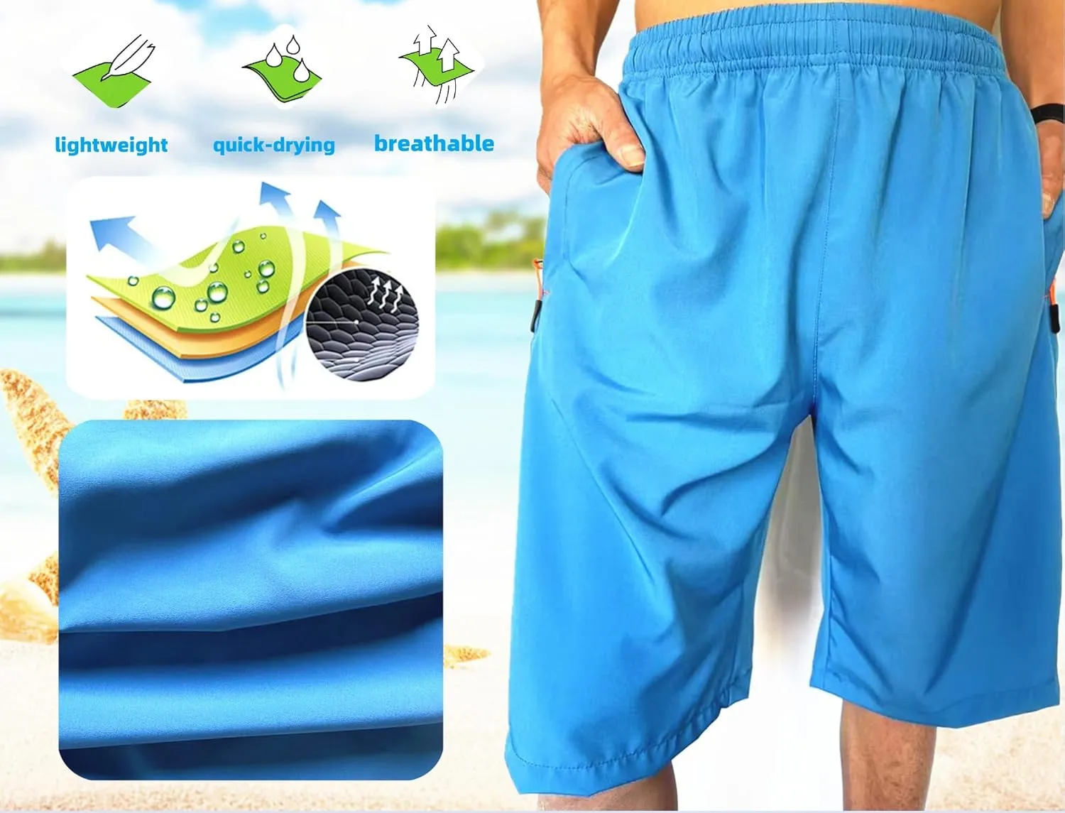 Men's Athletic Running Workout Shorts 11 inches Swim Trunks with Ziper Pockets Quick Dry Lightweight