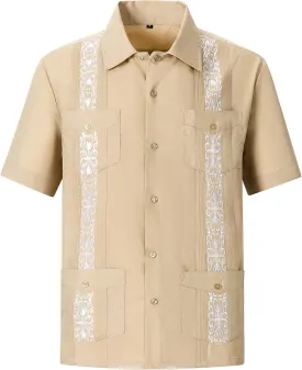 Mens Snap Shirts Casual Guayabera Shirts Short Sleeve