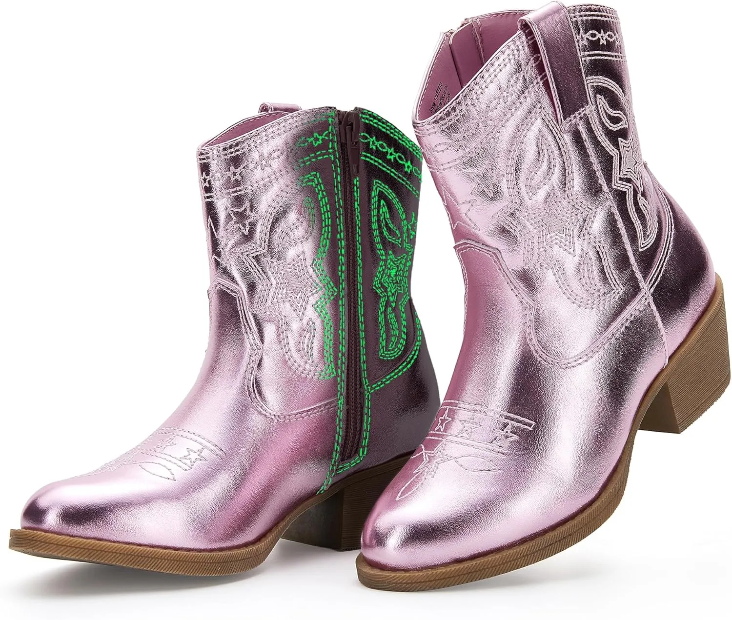 PATPAT Kids Cowboy Boots for Girls and Boys ?C Western Mid Calf Cowgirl Boots with Embroidered and Zipper Design, Riding Shoes for Little Kid/Big Kid