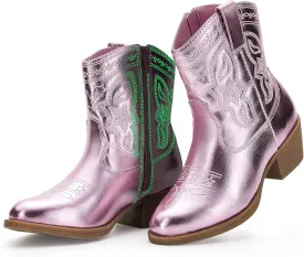 PATPAT Kids Cowboy Boots for Girls and Boys ?C Western Mid Calf Cowgirl Boots with Embroidered and Zipper Design, Riding Shoes for Little Kid/Big Kid