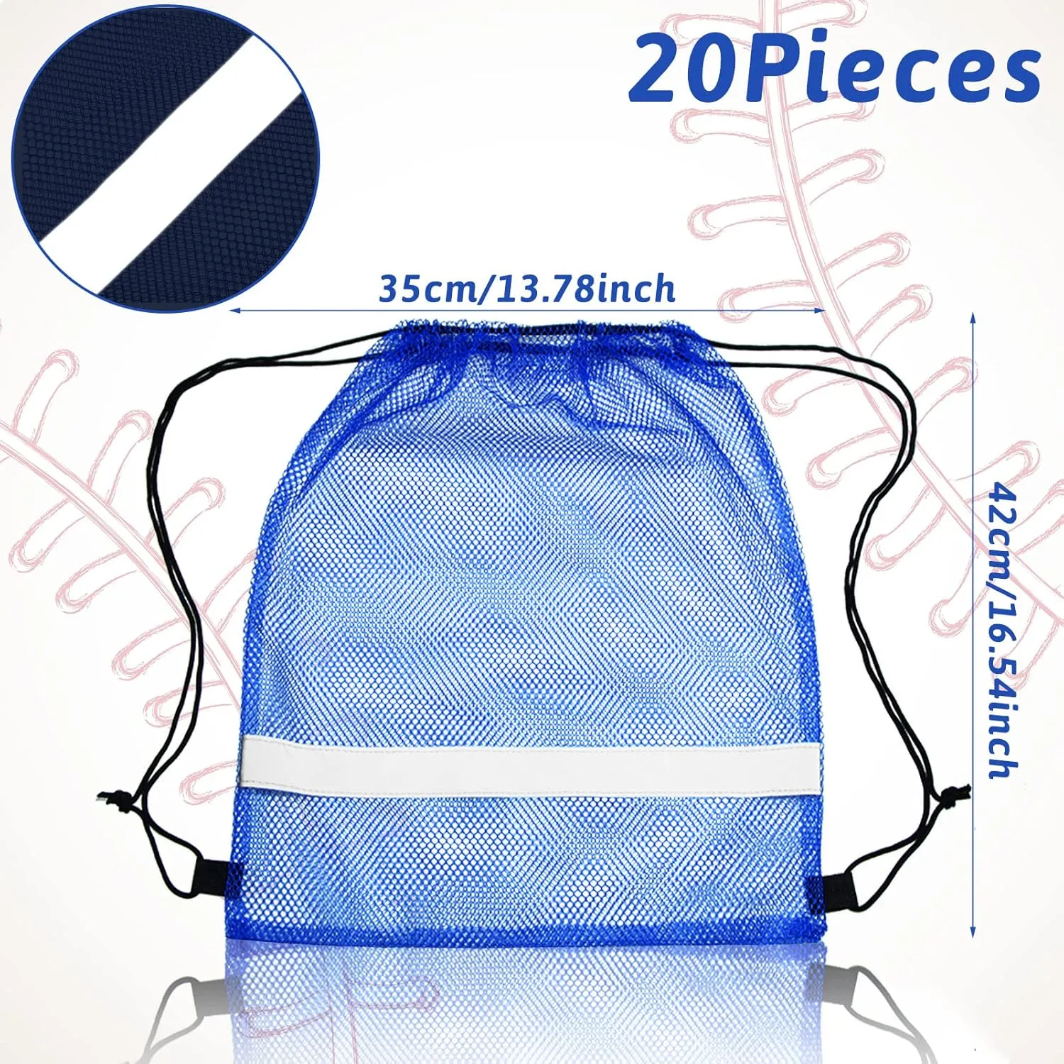 Saintrygo 20 Pcs Reflective Mesh Drawstring Bag 16.54 x 13.78 Inch Quick Drying Swimming Sport Beach Bag for Woman Man(Blue)