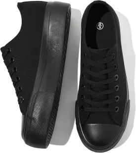 SERNIAL Womens White Platform Sneakers Low Top Platform Shoes Black Canvas Shoes for Women