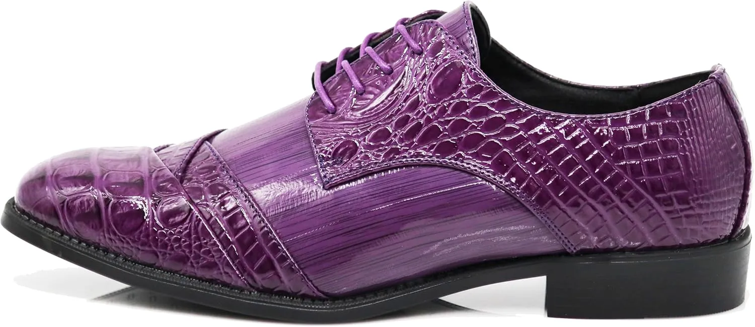 STW Men's Alligator Crocodile Print Oxfords Fashion Lace Up Dress Shoes