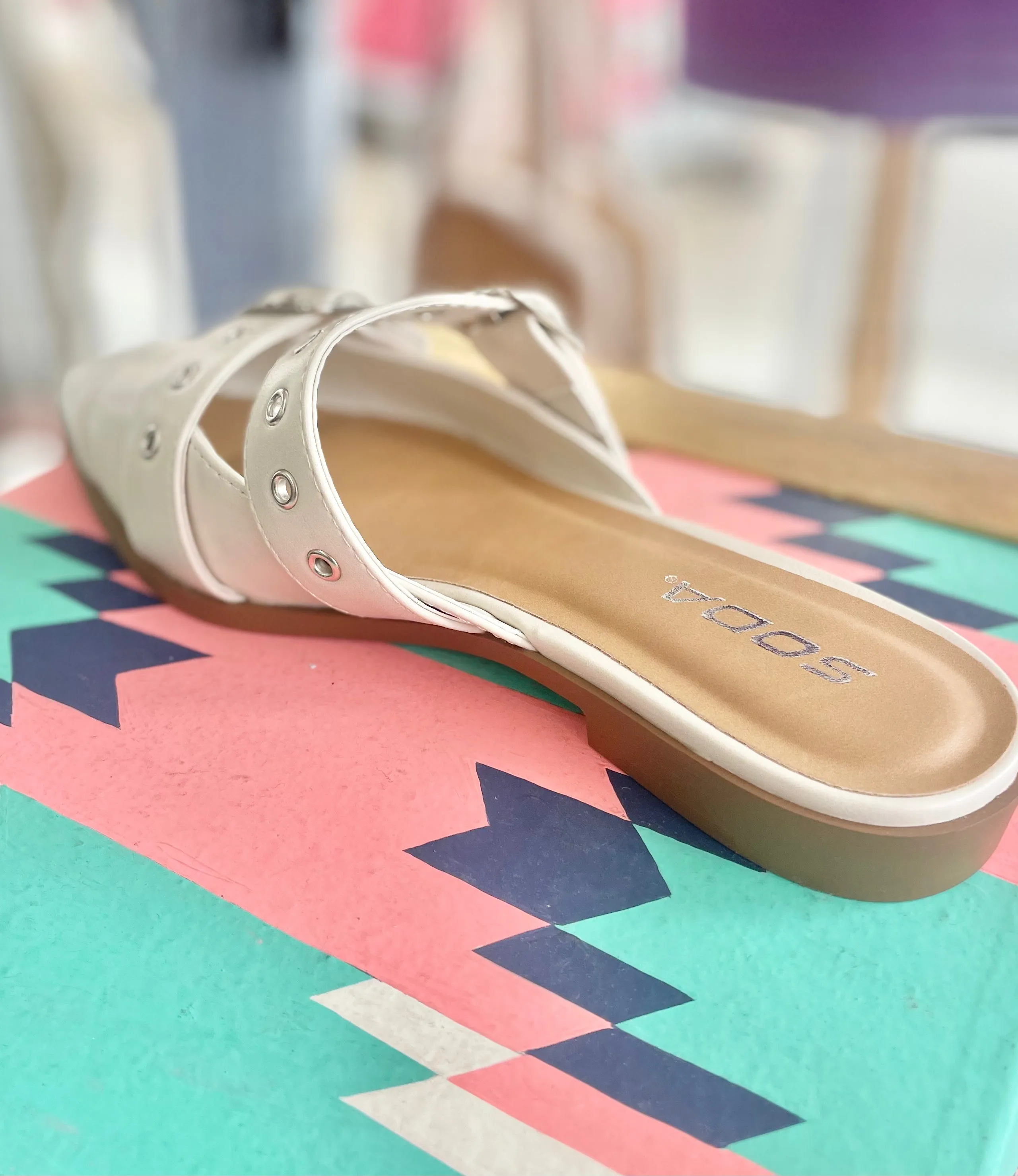 White Buckle Mule Flat