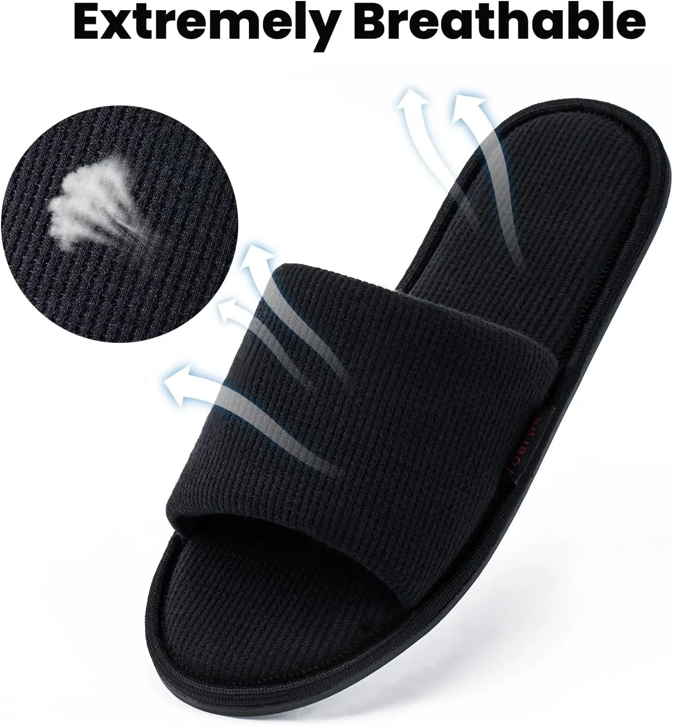 Women's Open Toe House Slippers  Breathable Waffle Fabric, Memory Foam Cushioning, Slip-On Summer Indoor Slippers, Non-Slip TPR Sole, Easy Care