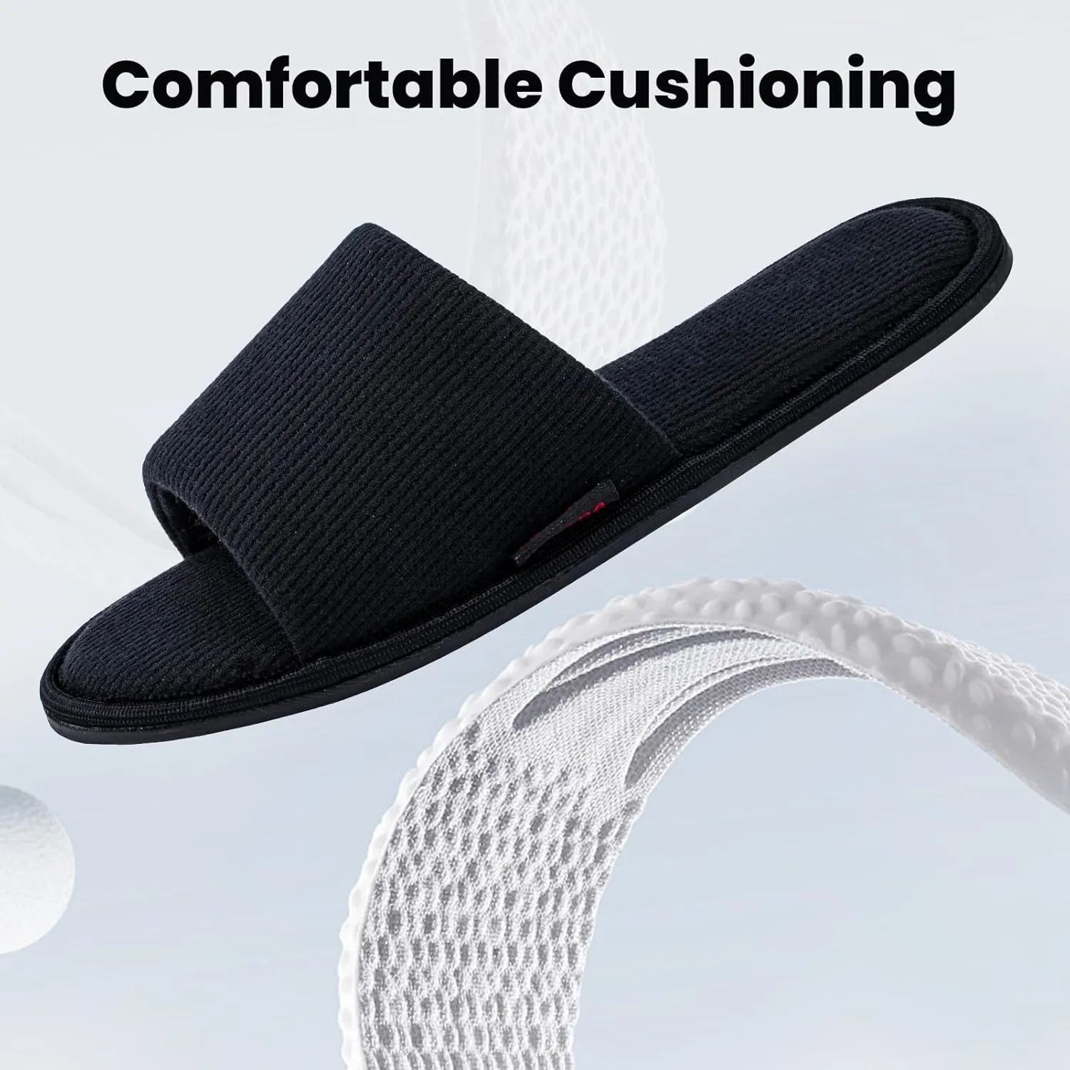 Women's Open Toe House Slippers  Breathable Waffle Fabric, Memory Foam Cushioning, Slip-On Summer Indoor Slippers, Non-Slip TPR Sole, Easy Care