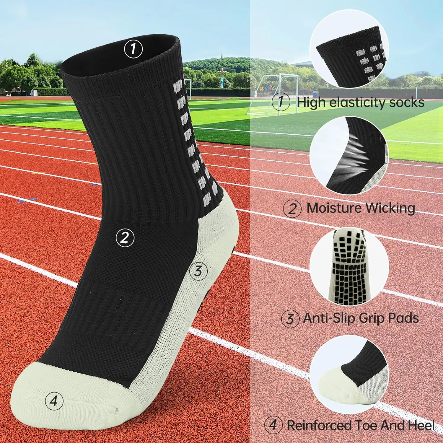 Yufree 4 Pairs Youth Grip Soccer Socks Grip Socks Kids Boys Girls Athletic Sport for Baseball Football Basketball
